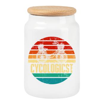 Retro Sunset Cyclist Vintage Logo - Cookie Jar with Wooden Lid - white - Front