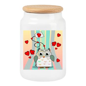 Animaux de la Saint-Valentin - Sachets de thé Hiboux - Boîte à biscuits avec couvercle en bois - blanc - Devant