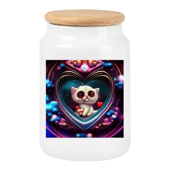 Valentine's kitten - Cookie Jar with Wooden Lid - white - Front