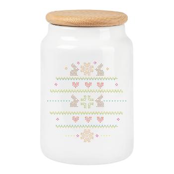 Easter motifs in knitting pattern style for Easter - Cookie Jar with Wooden Lid - white - Front