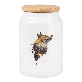 Wolf Design mit einem inkludierten Wald - Keksdose mit Holzdeckel - Weiß - Vorne