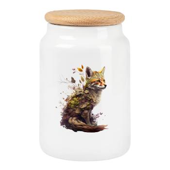 Renard avec des plantes sur le dos - Boîte à biscuits avec couvercle en bois - blanc - Devant
