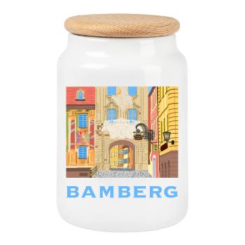 Bamberg, Hôtel de Ville, Bavière, Allemagne, dessin - Boîte à biscuits avec couvercle en bois - blanc - Devant