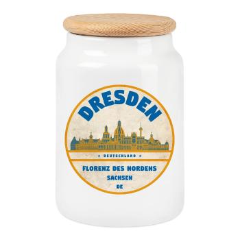 Étiquette Dresden Skyline Vintage - Boîte à biscuits avec couvercle en bois - blanc - Devant