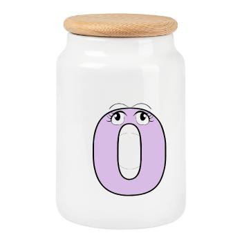 O - Cookie Jar with Wooden Lid - white - Front