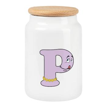 P - Cookie Jar with Wooden Lid - white - Front