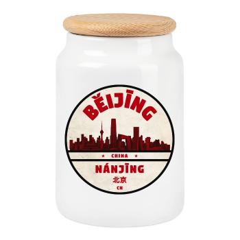 Emblème rétro de la Skyline de Pékin - Boîte à biscuits avec couvercle en bois - blanc - Devant