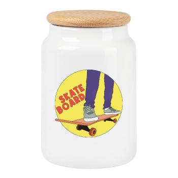 Skateboard - Cookie Jar with Wooden Lid - white - Front