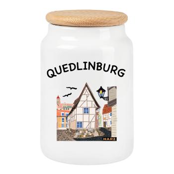 Quedlinburg 2, ville du patrimoine mondial, Allemagne - Boîte à biscuits avec couvercle en bois - blanc - Devant