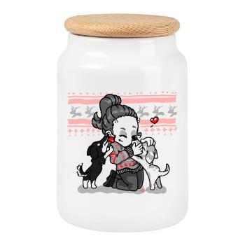 Chien Maman Chien Maman Noël - Boîte à biscuits avec couvercle en bois - blanc - Devant