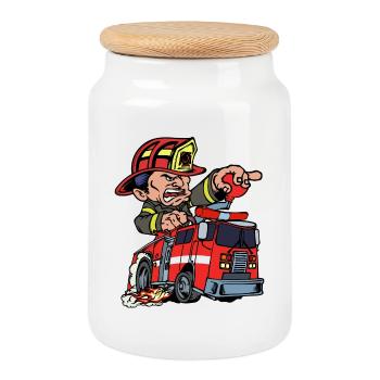 Pompier Pompier Camion d’incendie Sauveteur - Boîte à biscuits avec couvercle en bois - blanc - Devant