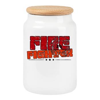 Fire Protection Firefighter Statement Fire Brigade - Cookie Jar with Wooden Lid - white - Front