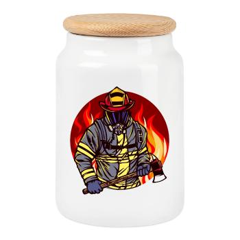 Pompiers Pompiers Protection incendie Pompier sauveteur - Boîte à biscuits avec couvercle en bois - blanc - Devant