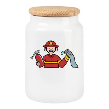 Feuerwehrschlauch Feuerlöscher Feuerwehr Retter - Keksdose mit Holzdeckel - Weiß - Vorne