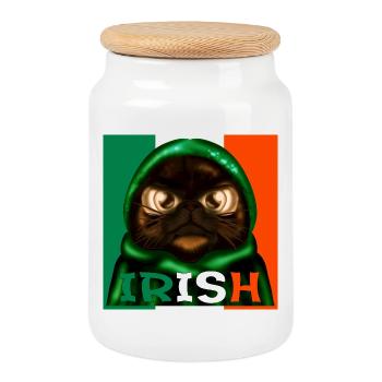 IRISCHE KATZE IRLAND - Keksdose mit Holzdeckel - Weiß - Vorne