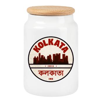 Kolkata Skyline Emblem - Keksdose mit Holzdeckel - Weiß - Vorne