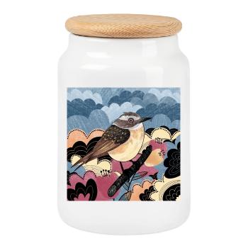 Brownthroat Bird 2023 Illustration - Cookie Jar with Wooden Lid - white - Front