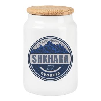 Shkhara Georgia Vintage Bergwandern Design - Keksdose mit Holzdeckel - Weiß - Vorne