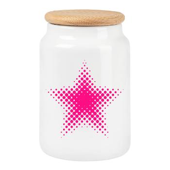 Neon Pink Sternenstern Halftone - Keksdose mit Holzdeckel - Weiß - Vorne