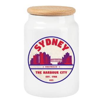 Sydney Skyline Badge - Boîte à biscuits avec couvercle en bois - blanc - Devant