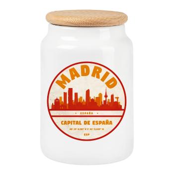 Madrid Skyline Vintage Circle - Cookie Jar with Wooden Lid - white - Front