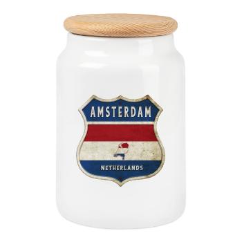 Amsterdam Niederlande Wappen Design - Keksdose mit Holzdeckel - Weiß - Vorne