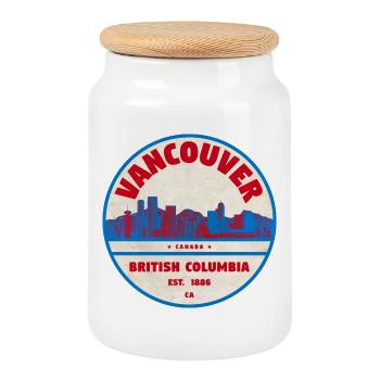 Vancouver Skyline Retro Badge Canada - Cookie Jar with Wooden Lid - white - Front