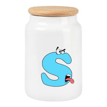 S - Cookie Jar with Wooden Lid - white - Front
