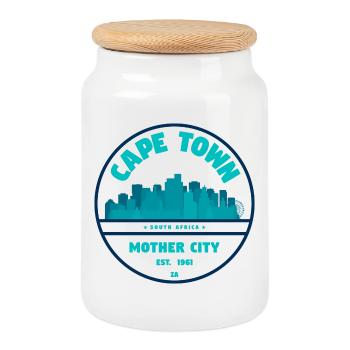 Cape Town Skyline Abzeichen - Keksdose mit Holzdeckel - Weiß - Vorne