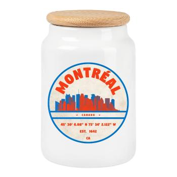 Montréal Canada Skyline Emblem Design - Cookie Jar with Wooden Lid - white - Front
