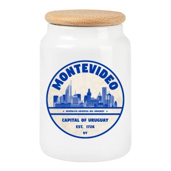 Sceau de la ville bleu de la ligne d’horizon de Montevideo - Boîte à biscuits avec couvercle en bois - blanc - Devant
