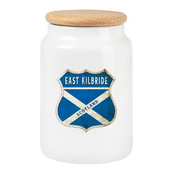 East Kilbride Schottland Wappen Flaggen Design - Keksdose mit Holzdeckel - Weiß - Vorne