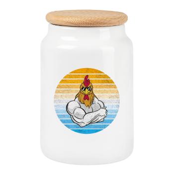 Poulet avec des lunettes de soleil vintage cool - Boîte à biscuits avec couvercle en bois - blanc - Devant