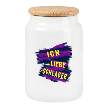 Ich liebe Schlager - Keksdose mit Holzdeckel - Weiß - Vorne