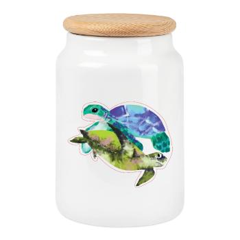 Aquarelle Goutte conductrice tortue - Boîte à biscuits avec couvercle en bois - blanc - Devant