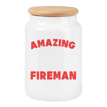Fire brigade Professional fire brigade Statement Firefighter - Cookie Jar with Wooden Lid - white - Front