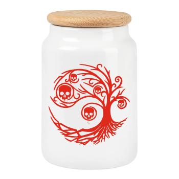 Red tree with skulls - Cookie Jar with Wooden Lid - white - Front