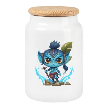 Avatar La Voie de l'Eau, mignon personnage, navi - Boîte à biscuits avec couvercle en bois - blanc - Devant