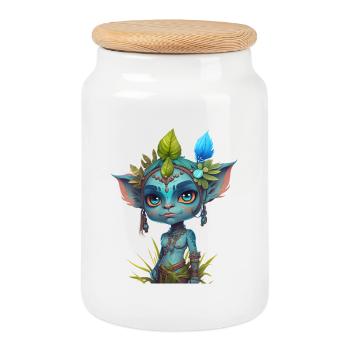 Avatar La Voie de l'Eau, mignon personnage, navi - Boîte à biscuits avec couvercle en bois - blanc - Devant