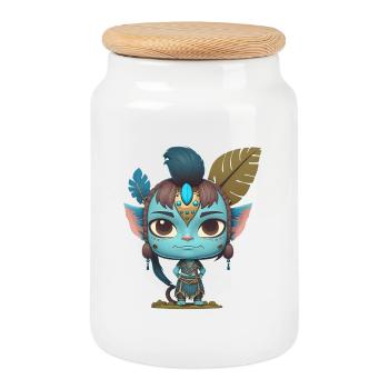 Avatar La Voie de l'Eau, mignon personnage, navi - Boîte à biscuits avec couvercle en bois - blanc - Devant