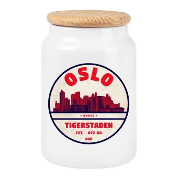 Oslo Tigerstaden Skyline Vintage - Keksdose mit Holzdeckel - Weiß - Vorne