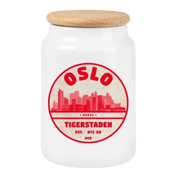 Oslo Tigerstaden Skyline Emblem - Cookie Jar with Wooden Lid - white - Front
