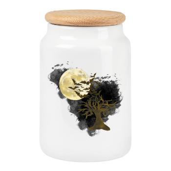 knorriger halloween-Baum, gothic motiv, Monde - Keksdose mit Holzdeckel - Weiß - Vorne