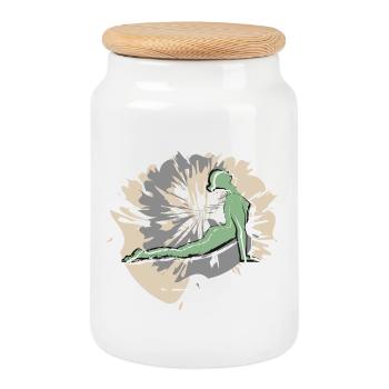 Yoga Sports on Valentine's Day - Cookie Jar with Wooden Lid - white - Front