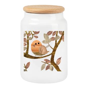 Oiseau dans un arbre - Bois - Boîte à biscuits avec couvercle en bois - blanc - Devant