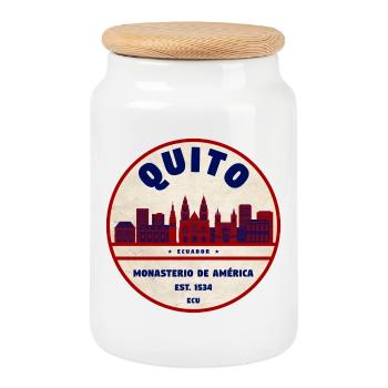 Quito Monasterio Retro Emblem 1534 - Keksdose mit Holzdeckel - Weiß - Vorne