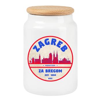 Zagreb Round Logo Skyline Retro - Cookie Jar with Wooden Lid - white - Front