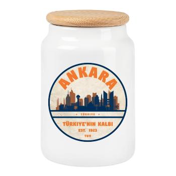 Ankara Herz Skyline Retro Badge - Keksdose mit Holzdeckel - Weiß - Vorne