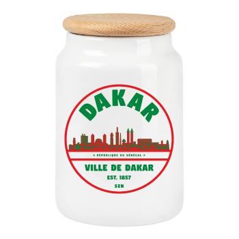 Dakar Skyline Badge - Boîte à biscuits avec couvercle en bois - blanc - Devant