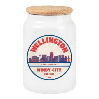 Wellington Windy City Skyline - Keksdose mit Holzdeckel - Weiß - Vorne